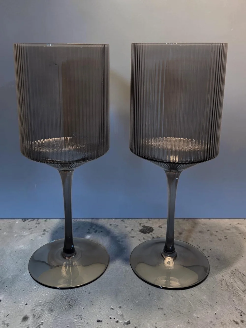 Smoky Gray Ribbed Stemmed Wine Glasses - Set of 2 ♡*